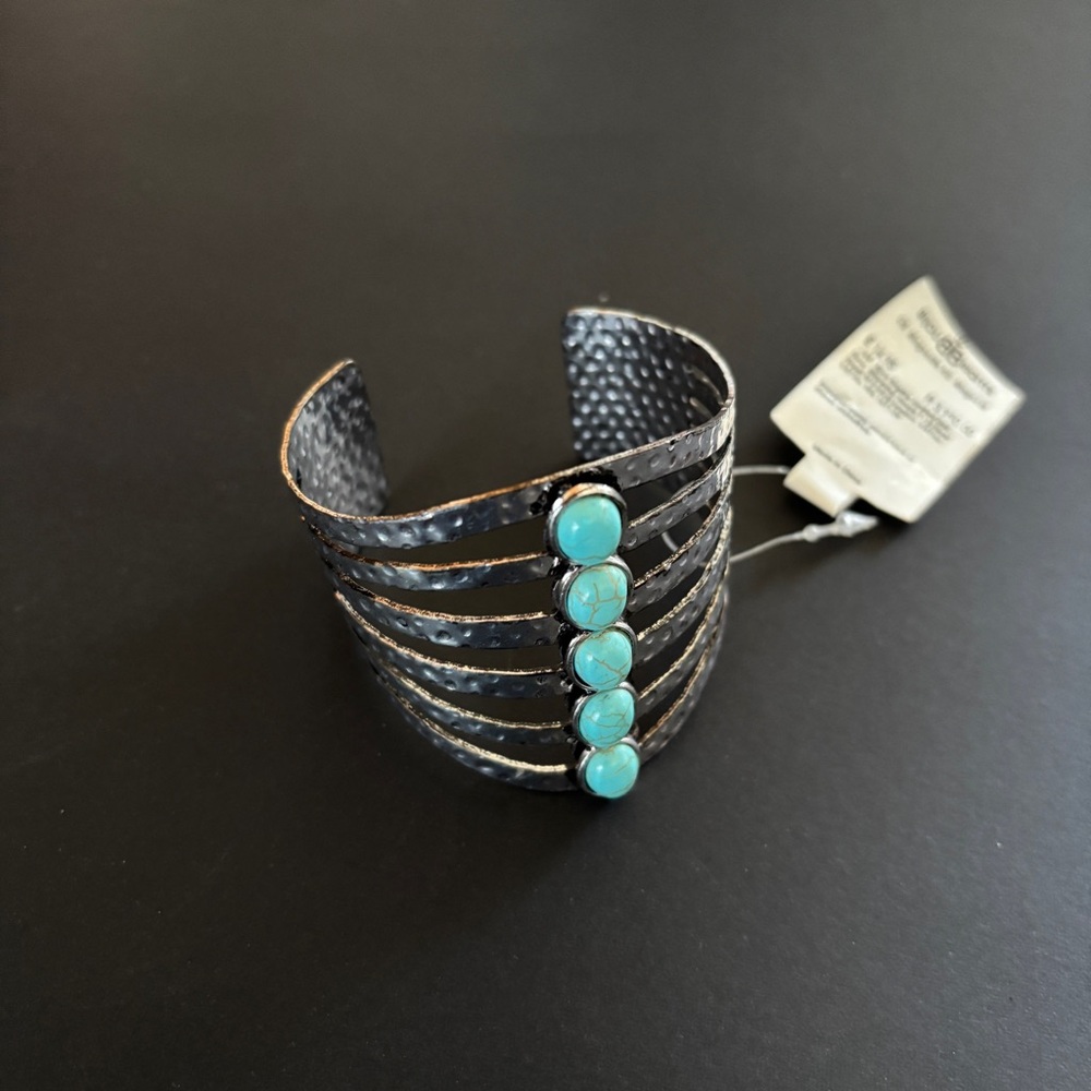 bebe Silver and Blue Cuff Bracelet with Turquoise Accents